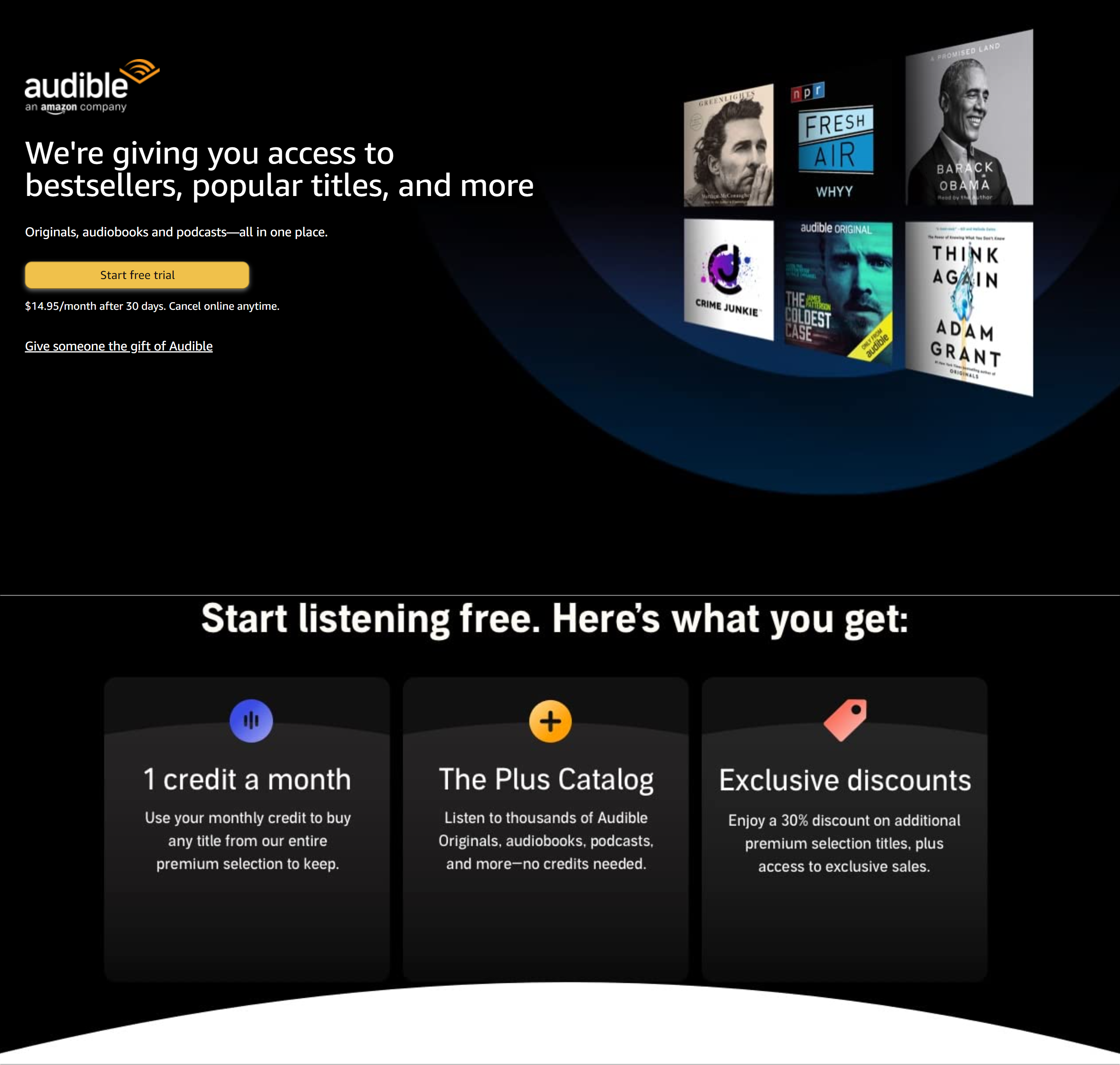 Amazon Audible free trial what you will get bigger banner