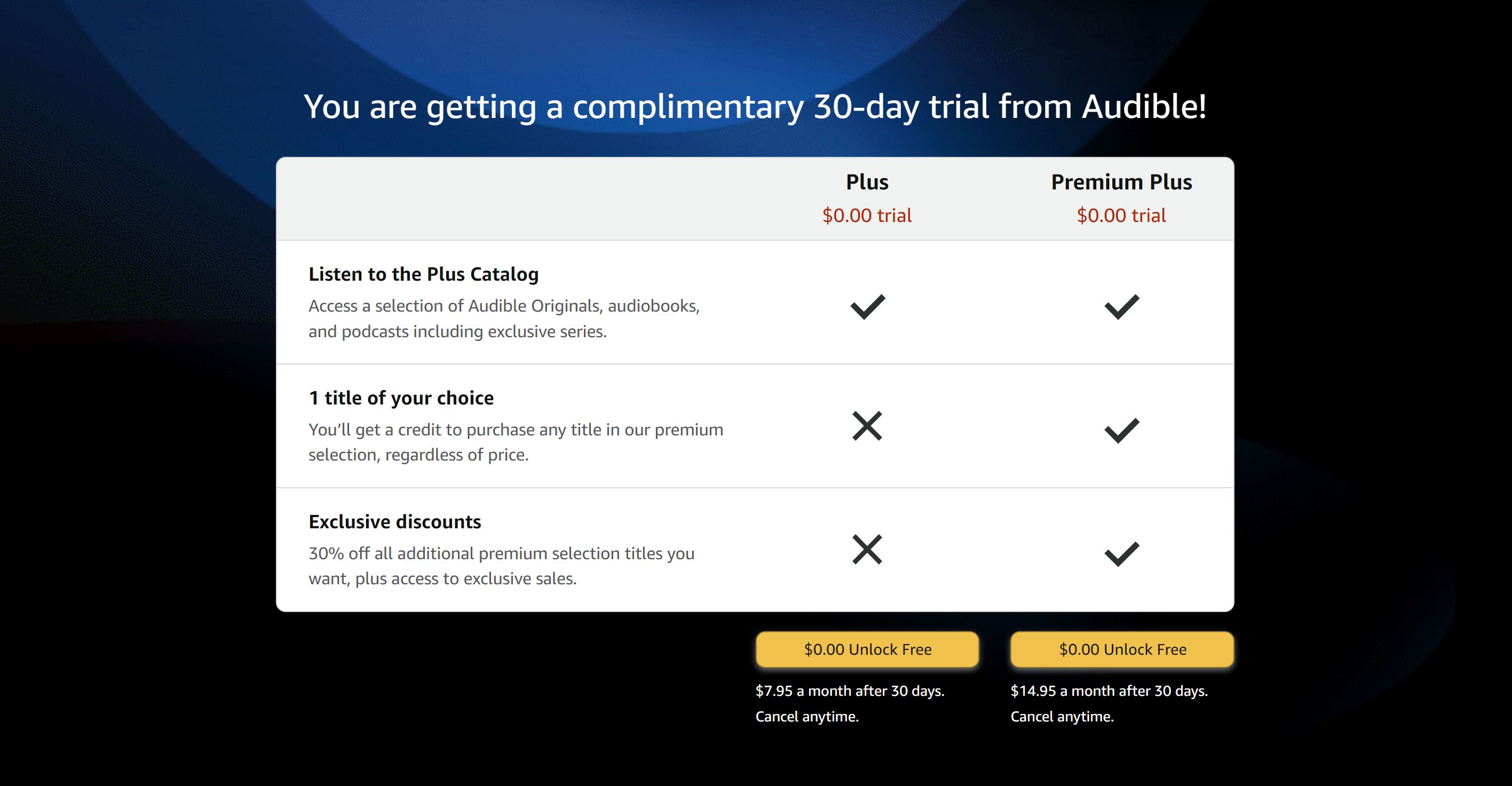 Amazon audible compare plans